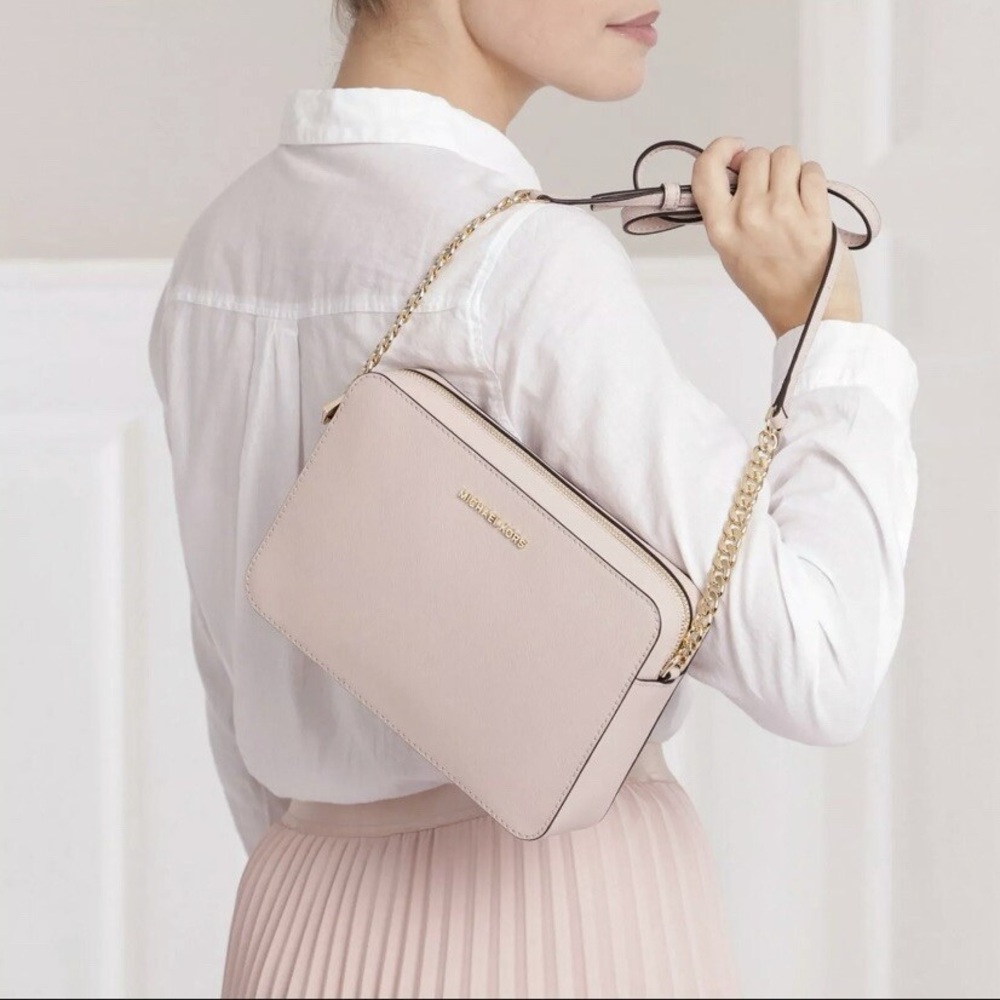 Michael Kors Jet Set Item Large East West Powder Blush Crossbody Chain Handbag